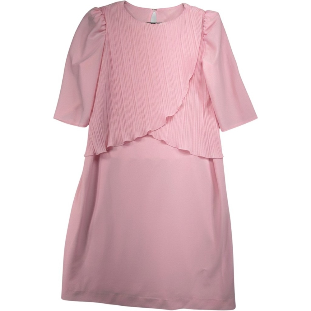 Cue Fashions Pink Pleated Overlay Shift Dress Vintage USA Made Size 18.5 Pastel
